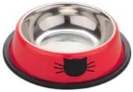 2 Pack Printed Stainless Steel Cat Bowls – 8.1 fl oz Anti-Skid Food & Water Cat Feeding Bowls|Cat Dish for Food and Water Bowl|Cat Feeding Bowl for Kitten (Blue & Red)