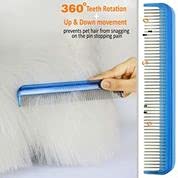 Pet comb with silky smooth rotating teeth for easy mat removal without pain to your pet (7" Sky Blue)