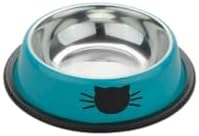 2 Pack Printed Stainless Steel Cat Bowls – 8.1 fl oz Anti-Skid Food & Water Cat Feeding Bowls|Cat Dish for Food and Water Bowl|Cat Feeding Bowl for Kitten (Blue & Red)