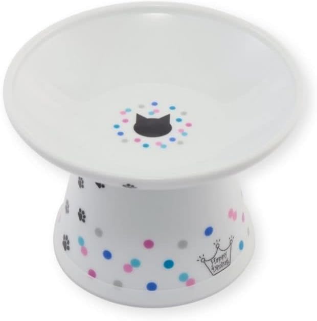 Necoichi Raised Cat Food Bowl Ceramic Elevated Cat Bowl for Whisker & Neck Fatigue, Dishwasher Microwave Safe Non-Slip & Anti Vomiting Ergonomic Design (Colorful Dots, Extra Wide, 2-Cups Capacity)