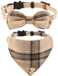 Mini Cat Bandana, Cat Tie Collar, Cats Bandana Collar with Bells and Bowtie, Kitten Bow Tie with Safety Buckle Adjustable Size for Small Cats Boys or Girls, Brown (2 pcs)
