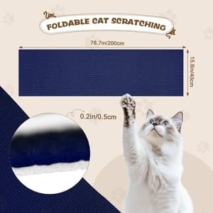 Eunice Cat Scratching Mat, Self-Adhesive Cat Scratch Carpet, Trimmable Replacement Carpet Pad for Tree Wall Cat Scratching Post DIY Couch Protector (Dark Blue, 78.7"x15.8")