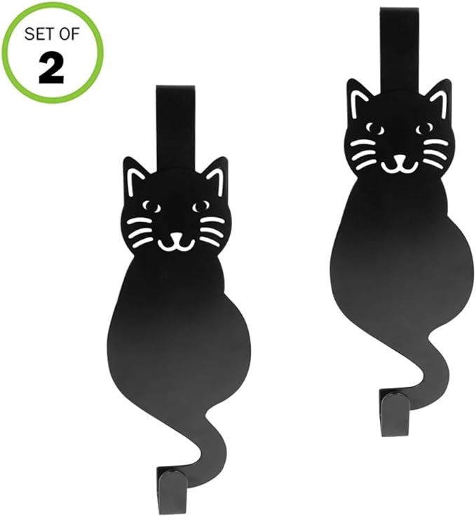 Evelots Over The Door Cat Hooks - 2 Pack - Strong Metal Kitty Decoration - Perfect for Coats, Handbags, Hats, Towels, Wreath Hanger Etc. - Hold up to 20 Pounds - Easy to Install - Rust Free