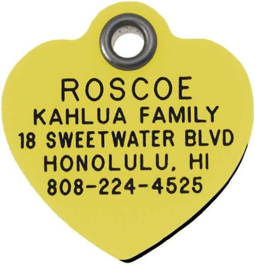LuckyPet Durable Plastic Pet ID Tag, Outlasts Cheap Aluminum Tags for The Same Price, Custom Engraved, Medium Yellow Heart