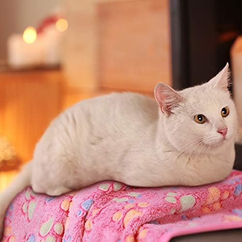 Tatuo 4 Pcs Dog Blanket for Pet Puppy Teething Toys Paw Print Fleece Blanket for Pet Cat Soft Warm Sleep Mat Guinea Pig Cage Mat(Medium(30 x 20.5 Inch),White, Coffee, Pink, Purple)