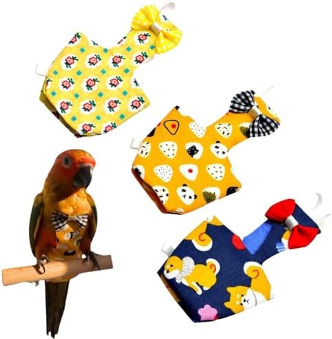 3PCS Bird Diaper with Adjustable Shoulder Strap Washable Parrot Diapers Reusable Bird Flight Suit Nappies Protective Breathable Nappy Clothes for Parakeet Macaw Conure (S)
