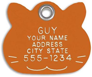 LuckyPet Pet ID Tag - Orange Plastic Cat Face - Durable Cat Tag - Easy to Read - Reflective on Back - Size: Medium