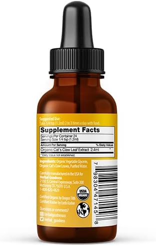 Cat's Claw Extract Joint Support - Herbal Supplement for Joint and Muscle Function, Immunity, Heart Support - Gluten Free - Superior Absorption - Organic Liquid 1oz - Herbal Goodness (1 bttl)