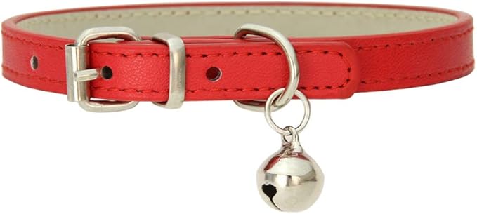 Cat Collar with Bells Cute for Boy Cats, Girl Cats Leather Cat Collars Accessories for Pet Collars Adjustable for Cat(Red)