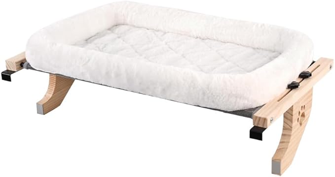 Cat Window Hammock, Wooden Stand Mounted Pet Bed, White