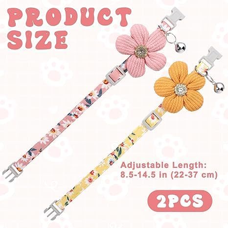 Cute Puppy Collar for Girl, 2 Pack Small Dog Collar with Flower XS Dog Collars for Female Dogs Floral Cat Collar with Bell Adjustable for Tiny Little XXS Extra Small Pets Kittens Dogs, XSmall