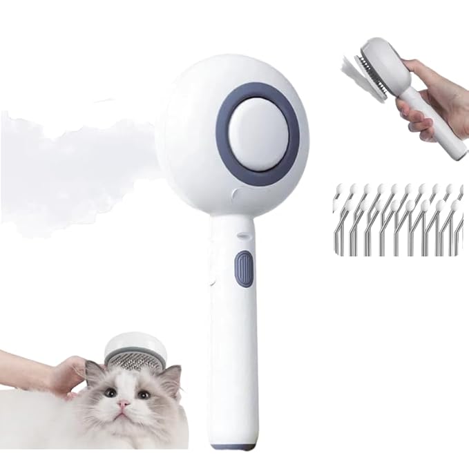 Cat Brush for Indoor Cat Steam Brush for Shedding Spritz Defur Comb for Cats Steam Cat Brush for Long Short Hair spritz defur comb Dog Pet Steam Brush for Cats Massage Grooming Self-Cleaning (white)