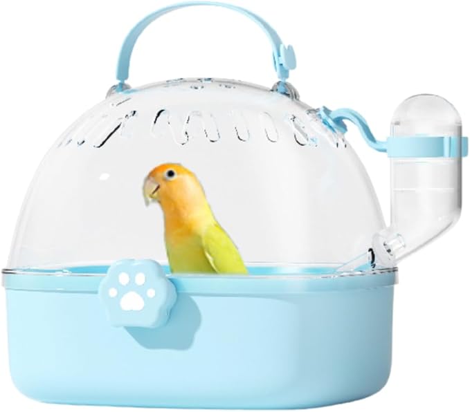 Bird Carrier Cage with Water Bottle, Portable Parrot Travel Carrier Carry Case 7.2" L*6.4 W *6.7” H for Small Pets, Lovebird, Budgie, Parakeet, Gerbils, Mice, Dwarf Hamster, Small Animal (Blue)