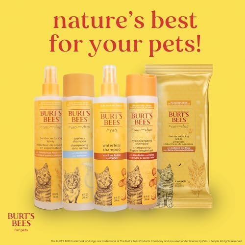 Burt's Bees for Pets Anti-Hairball Wipes for Cats, Sunflower Oil and Wheat Germ Oil, 98% Natural Origin, Cruelty-Free Cat Hairball Remedy Wipes, pH Balanced, Made in the USA, 50 Count - 6 Pack