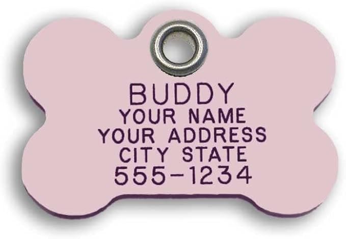 LuckyPet Plastic Pet ID Tags - Dog Personalized IDs - Durable Engraved Name Noiseless Tag - Suitable for Dogs and Cats - Outlasts Most Aluminum Tags - Large, Pink Bone