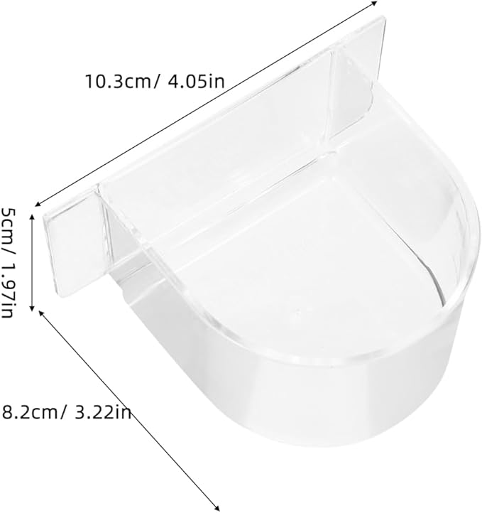 2pcs Bird Cage Food Feeder: Clear Thick Semicircle Seed Water Trough Cups - Small Animal Dish Container Box for Birds Pigeon Chicken, Transparent Cage Accessories, 4X3.2X2in