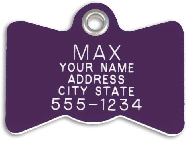 LuckyPet Plastic Pet ID Tags - Dog Personalized IDs - Durable Engraved Name Noiseless Tag - Suitable for Dogs and Cats - Outlasts Most Aluminum Tags - Medium, Purple Bowtie
