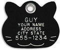 LuckyPet Pet ID Tag - Black Plastic Cat Face - Durable Cat Tag - Easy to Read - Reflective on Back - Size: Small