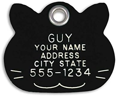 LuckyPet Pet ID Tag - Black Plastic Cat Face - Durable Cat Tag - Easy to Read - Reflective on Back - Size: Small