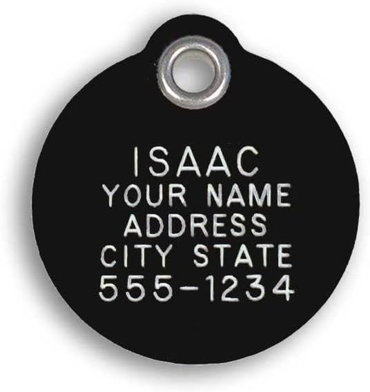 LuckyPet Plastic Pet ID Tags - Dog Personalized IDs - Durable Engraved Name Noiseless Tag - Suitable for Dogs and Cats - Outlasts Most Aluminum Tags - Medium, Black Round