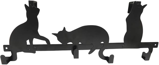 Evelots Over The Door 4 Hook Towel/Coat Rack Hanger Organizer, Kitty Cat Design-Easy No Tool Installation-Black Iron-Holds 20 lbs.