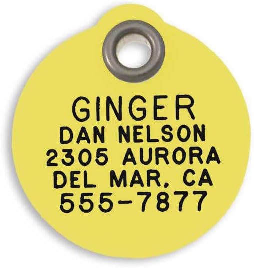LuckyPet Plastic Pet ID Tags - Dog Personalized IDs - Durable Engraved Name Noiseless Tag - Suitable for Dogs and Cats - Outlasts Most Aluminum Tags - Small, Yellow Round