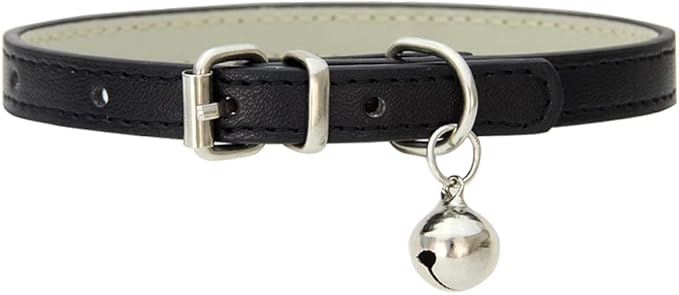 Cat Collar with Bells Cute for Boy Cats, Girl Cats Leather Cat Collars Accessories for Pet Collars Adjustable for Cat(Black)