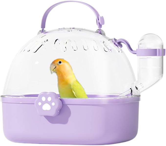 Bird Carrier Cage with Water Bottle, Portable Parrot Travel Carrier Carry Case 7.2" L*6.4 W *6.7” H for Small Pets, Lovebird, Budgie, Parakeet, Gerbils, Mice, Dwarf Hamster, Small Animal (Purple)