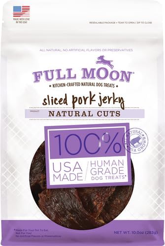Full Moon Natural Cut Pork Jerky Healthy All Natural Dog Treats Human Grade Grain Free 10 oz,(Pack of 2)
