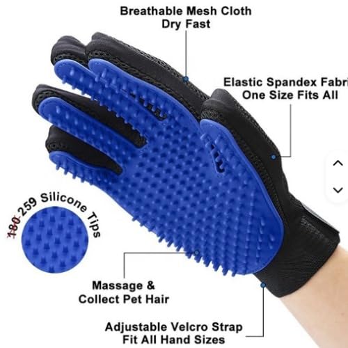 Pet Grooming Glove(1 Pair), Blue and Black, Deshedding Brush Mitt for Dogs and Cats