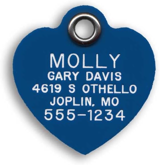 LuckyPet Durable Plastic Pet ID Tag, Outlasts Cheap Aluminum Tags for The Same Price, Custom Engraved, Large Blue Heart