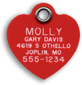 LuckyPet Plastic Pet ID Tags - Dog Personalized IDs - Durable Engraved Name Noiseless Tag - Suitable for Dogs and Cats - Outlasts Most Aluminum Tags - Small, Red Heart