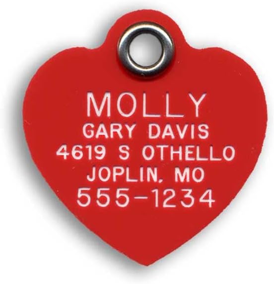 LuckyPet Plastic Pet ID Tags - Dog Personalized IDs - Durable Engraved Name Noiseless Tag - Suitable for Dogs and Cats - Outlasts Most Aluminum Tags - Small, Red Heart