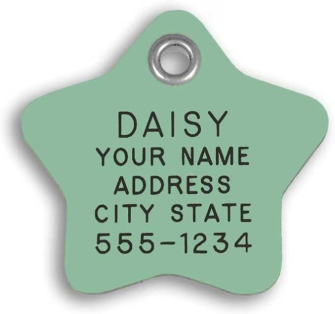 LuckyPet Plastic Pet ID Tags - Dog Personalized IDs - Durable Engraved Name Noiseless Tag - Suitable for Dogs and Cats - Outlasts Most Aluminum Tags - Medium, Mint Star