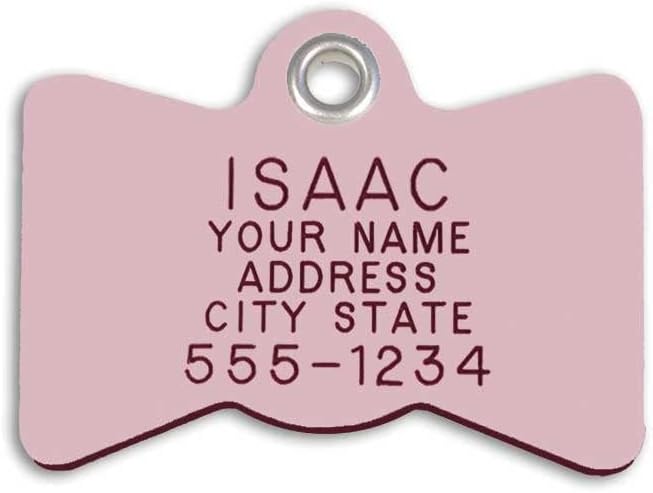 LuckyPet Plastic Pet ID Tags - Dog Personalized IDs - Durable Engraved Name Noiseless Tag - Suitable for Dogs and Cats - Outlasts Most Aluminum Tags - Medium, Pink Bowtie