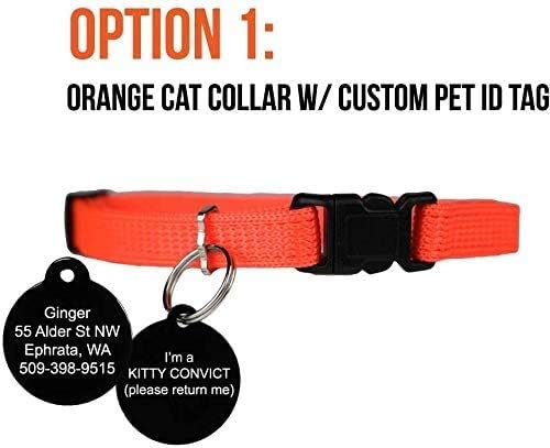 GoTags Kitty Convict Personalized Cat ID Collars (Orange, Embroidered Cat ID Collar)