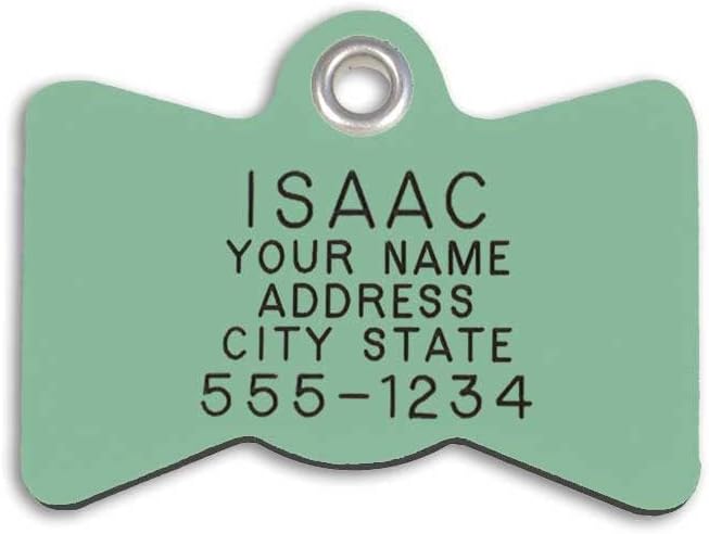 LuckyPet Plastic Pet ID Tags - Dog Personalized IDs - Durable Engraved Name Noiseless Tag - Suitable for Dogs and Cats - Outlasts Most Aluminum Tags - Medium, Mint Bowtie