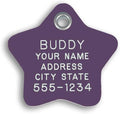 LuckyPet Plastic Pet ID Tags - Dog Personalized IDs - Durable Engraved Name Noiseless Tag - Suitable for Dogs and Cats - Outlasts Most Aluminum Tags - Large, Purple Star