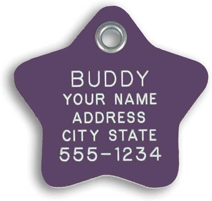 LuckyPet Plastic Pet ID Tags - Dog Personalized IDs - Durable Engraved Name Noiseless Tag - Suitable for Dogs and Cats - Outlasts Most Aluminum Tags - Small, Purple Star