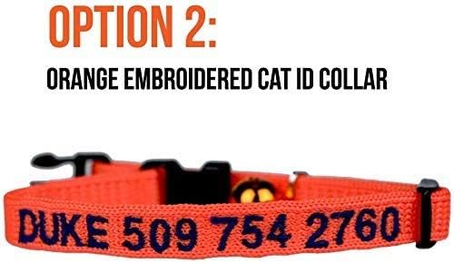 GoTags Kitty Convict Personalized Cat ID Collars (Orange, Embroidered Cat ID Collar)