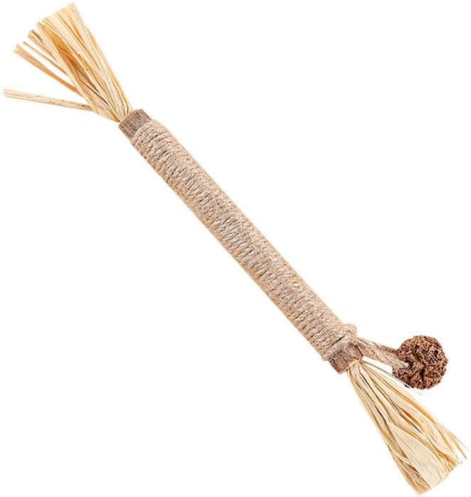 Interactive Cat Catnip Chew Toys, Natural Silvervine Teething Sticks, Jute Rope Wrapped Dental Care with Raffia Tassels (3Pcs Tiny)