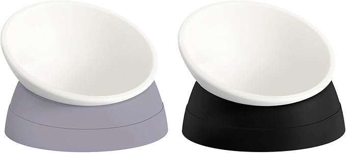 Ravitat 2Pcs Elevated Cat Food Bowl - Adjustable, Anti-Slip & Anti-Noise, Protects Pet's Spine - Thickened Plastic, 17 Oz