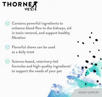 ThorneVet Kidney Support for Dogs & Cats – Chewable Formula for Kidney Health – with Rehmannia, Astragalus, Mushrooms, and Chitosan – 90 Soft Chews