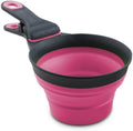 Dexas Popware for Pets Collapsible Klip Scoop, 3 in 1 Design Convenient Measuring Cup, Food Scooper and Bag Clip, ½ Capacity Pet Food Scoop, Versatile Food Measuring Cups Portion Control Gray/Pink