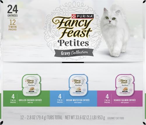 Fancy Feast Purina Gourmet Wet Cat Food Variety Pack, Petites Gravy Collection, Break-Apart tubs, 24 Servings - 2.8 oz. Tubs, (Pack of 24)