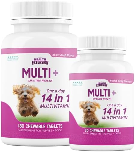 Health Extension Lifetime Multivitamin and Mineral Tablets for Dogs & Puppies, 180 Tablets - Immune, Digestion, Joint Support, Coat & Skin Health