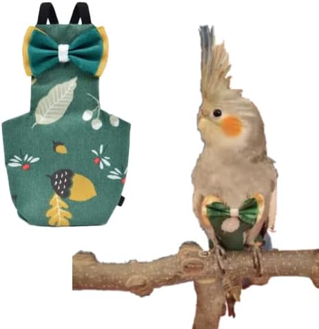 Bird Flight Suits Diapers for Monk Parakeets, Conures, Lovebirds, Cockatiels Flight Suits, Parrot Clothes, Bird Training Nappy Suit Liners Clothes (Small,Deep Green)