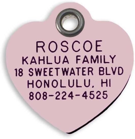 LuckyPet Durable Plastic Pet ID Tag, Outlasts Cheap Aluminum Tags for The Same Price, Custom Engraved, Small Pink Heart