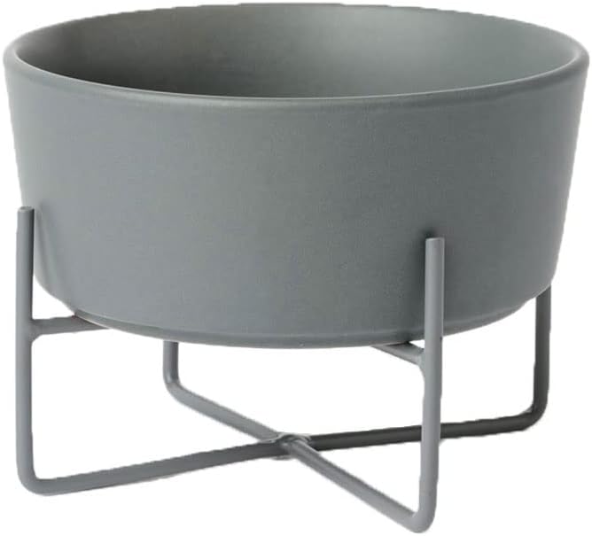 Waggo Simple Solid Dog Bowl with Iron Stand – Elevated Ceramic Feeder or Water Bowl for Small or Large Dogs (Large, Dolphin)
