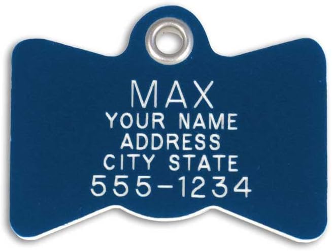 LuckyPet Plastic Pet ID Tags - Dog Personalized IDs - Durable Engraved Name Noiseless Tag - Suitable for Dogs and Cats - Outlasts Most Aluminum Tags - Medium, Blue Bowtie